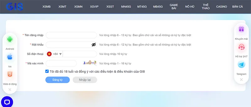 Bạn cần đăng ký tài khoản Gi8 để bắt đầu tham gia trò chơi